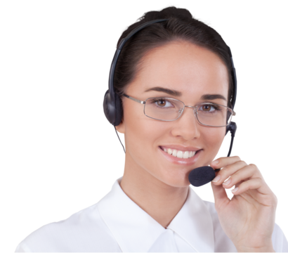 Young woman  with headphones, call center or support concept