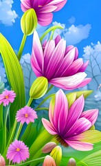Summer meadow flowers. Bright flowers - natural floral background. AI-generated digital illustration