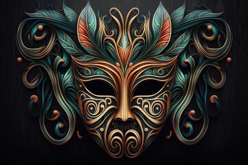 Theatrical mask in boho style, created with Generative AI technology - obrazy, fototapety, plakaty