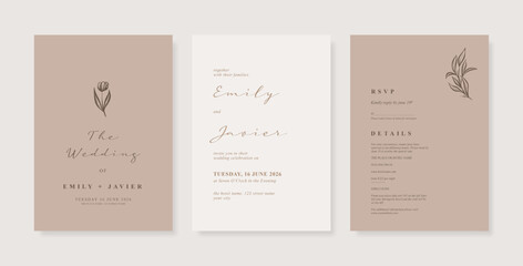 Beautiful luxury beige and white wedding card template. Simple and minimalist wedding card template. trendy modern wedding invitation template.