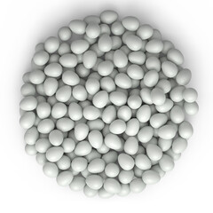 Many farm raw organic white chicken eggs background from local market