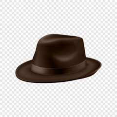 Vector 3d Realistic Brown Vintage Classic Gentleman Hat, Cap Icon Closeup Isolated. Front View. Mens Unisex Hat Design Template. Vector Illustration