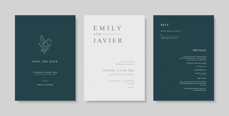 Elegant navy wedding card template. Simple and minimalist wedding card template. trendy modern wedding invitation template.