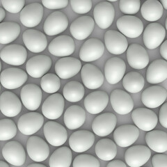 Many farm raw organic white chicken eggs background from local market