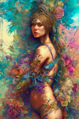 Fototapeta na wymiar portrait of a woman painted colorful tint express creativity, creative scene