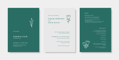 Elegant green wedding card template. Simple and minimalist wedding card template. trendy modern wedding invitation template.