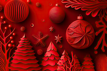 Red  Christmas background, flat texture
