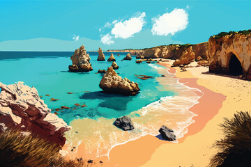 Algarvian beach, portugal beach vectorial illustration - obrazy, fototapety, plakaty
