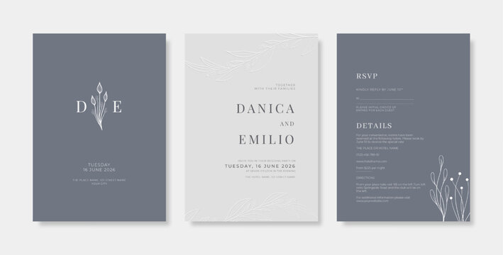 Simple wedding invitation template. Simple and minimalist wedding card template. trendy modern wedding invitation template.