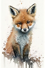 Fototapeta premium Watercolor illustration of a fox. Generative AI