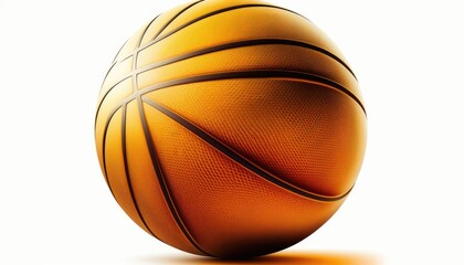 Fototapeta premium A sleek and modern basketball, isolated on a white background. The lighting is bright and crisp, emphasizing the ball's texture and vibrant orange color. The mood is playful, energetic. generative ai