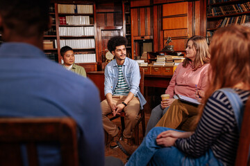 Fototapeta premium Patients talking at psychotherapy session.
