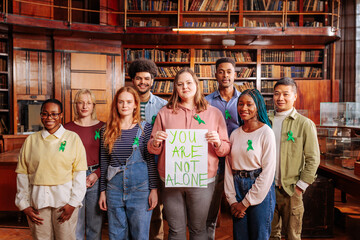 People holding mental health support sign.