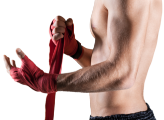Close-Up of a Boxer , Kickboxer Wrapping Hand with Bandage