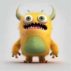 Cute yellow cartoon monster with teeth and big eyes.