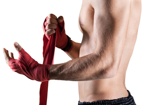 Close-Up of a Boxer , Kickboxer Wrapping Hand with Bandage