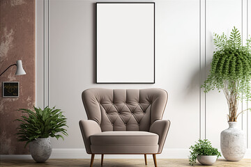 White Interior of stylish living room with beige armchair, AI generative