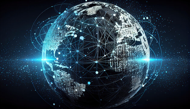 Communication technology for internet business. Global world network and telecommunication on earth cryptocurrency and block chain and IoT. Showing off how the whole world is connected. Security netwo