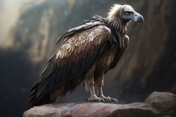 Fototapeta premium Vulture on a rock. Ai generated.