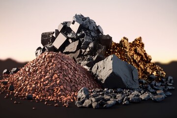 Small pile of minerals extracted in a rare earth mine. Ai generated. - obrazy, fototapety, plakaty