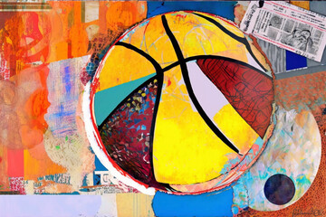 Mixed Media Basketball Collage Generative AI