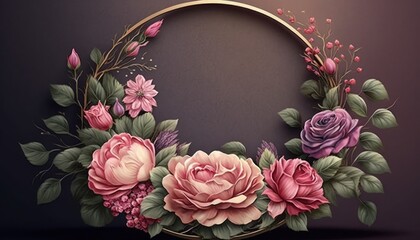 beautiful circle frame shape roses & flowers for mother's day or wedding, Women day, Valentine's Day