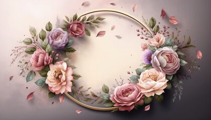spring flower Floral Circle Frame for Mother's Day, Weddings, Women's Day, and Valentine's Day