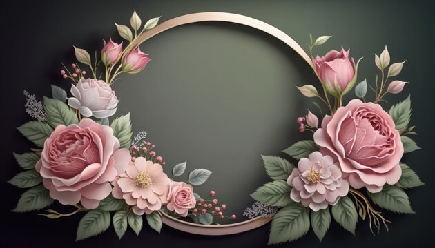 spring flower Floral Circle Frame for Mother's Day, Weddings, Women's Day, and Valentine's Day