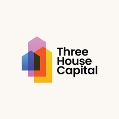 Triple Three house home mortgage real estate overlapping color colorful logo vector icon illustration
