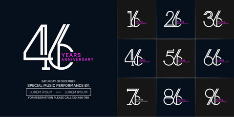 set of anniversary white and purple color with dark color background for special celebration event
