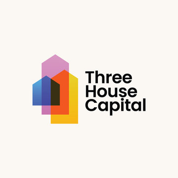 Triple Three house home mortgage real estate overlapping color colorful logo vector icon illustration