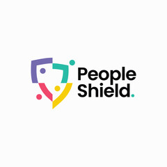 people shield diversity security team work color logo vector icon