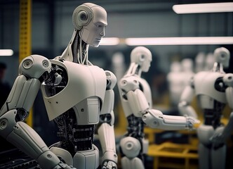 Fototapeta premium The future of the robot replacing conventional robots in the factory, the rise of neural networks