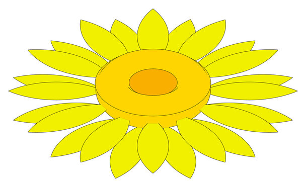 sunflower flower, graphic design in three-dimensional 3d form, with yellow petals and orange seed center.