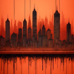 the silhouette of a megalopolis, a city on a red background, graffiti style, abstraction, generated in AI