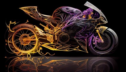 abstract background motorcycle neon gold on black background
