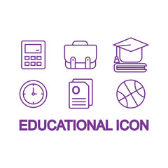 education icon set design, vector illustration eps10 graphic over white background. Collection of educational symbols such as calculator, bag, graduation cap, clock, paper