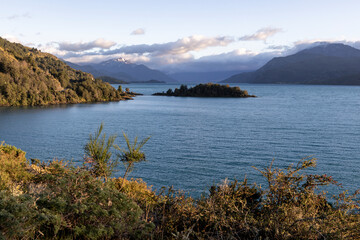 Beautiful Lago Buenos Aires / Lago General Carrera near Puerto Rio Tranquilo in the rising sun - Traveling Chile on the famous and scenic Carretera Austral