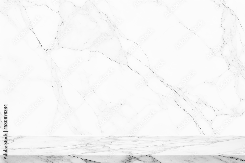 Aufkleber empty white marble countertop on white wall mock up banner abstract background for display your pack