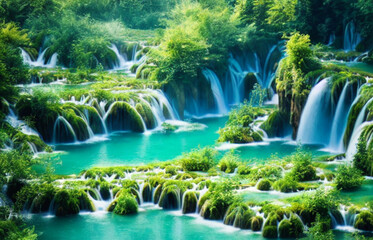 Plitvice lakes ,beautiful lake in forest,generative ai