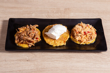 Fried banana with shredded meat and cheese