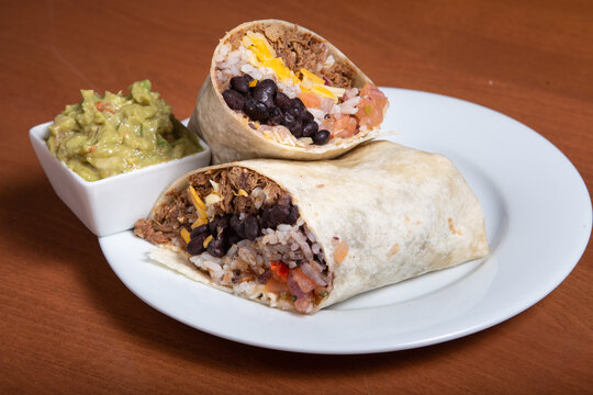 Burrito with beef, beans and tomatoes