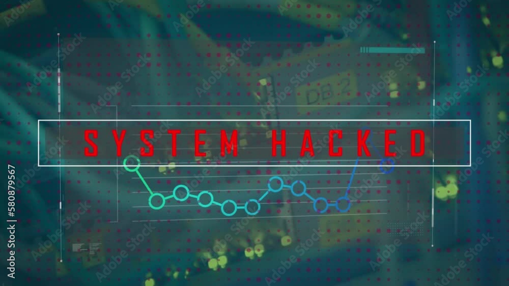 Poster animation of system hacked text over financial data processing