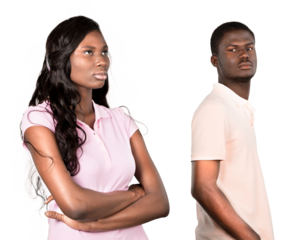 Young Afro American couple on white  background