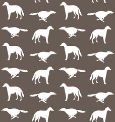 Vector seamless pattern of hand drawn Russian borzoi dog silhouette isolated on brown background