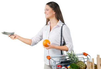 Portrait of a Woman with Shopping Cart Buying Fruit