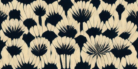 flowers seamless ikat fabric texture. Daisy flowers ikat, minimal style. Ethnic abstract ikat art. Seamless pattern in tribal, folk embroidery, and Mexican style. Aztec chevron art ornament print.