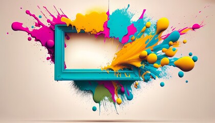 Fototapeta na wymiar Picture Frame with Expressive Colorful Art, Explosion of Color, Background Illustration