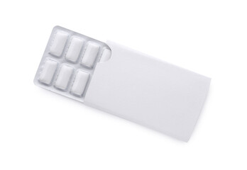 Blister with chewing gums on white background, top view