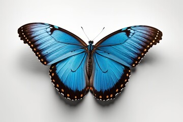 Obraz na płótnie Canvas Blue morpho butterfly over white background. Generative AI illustration